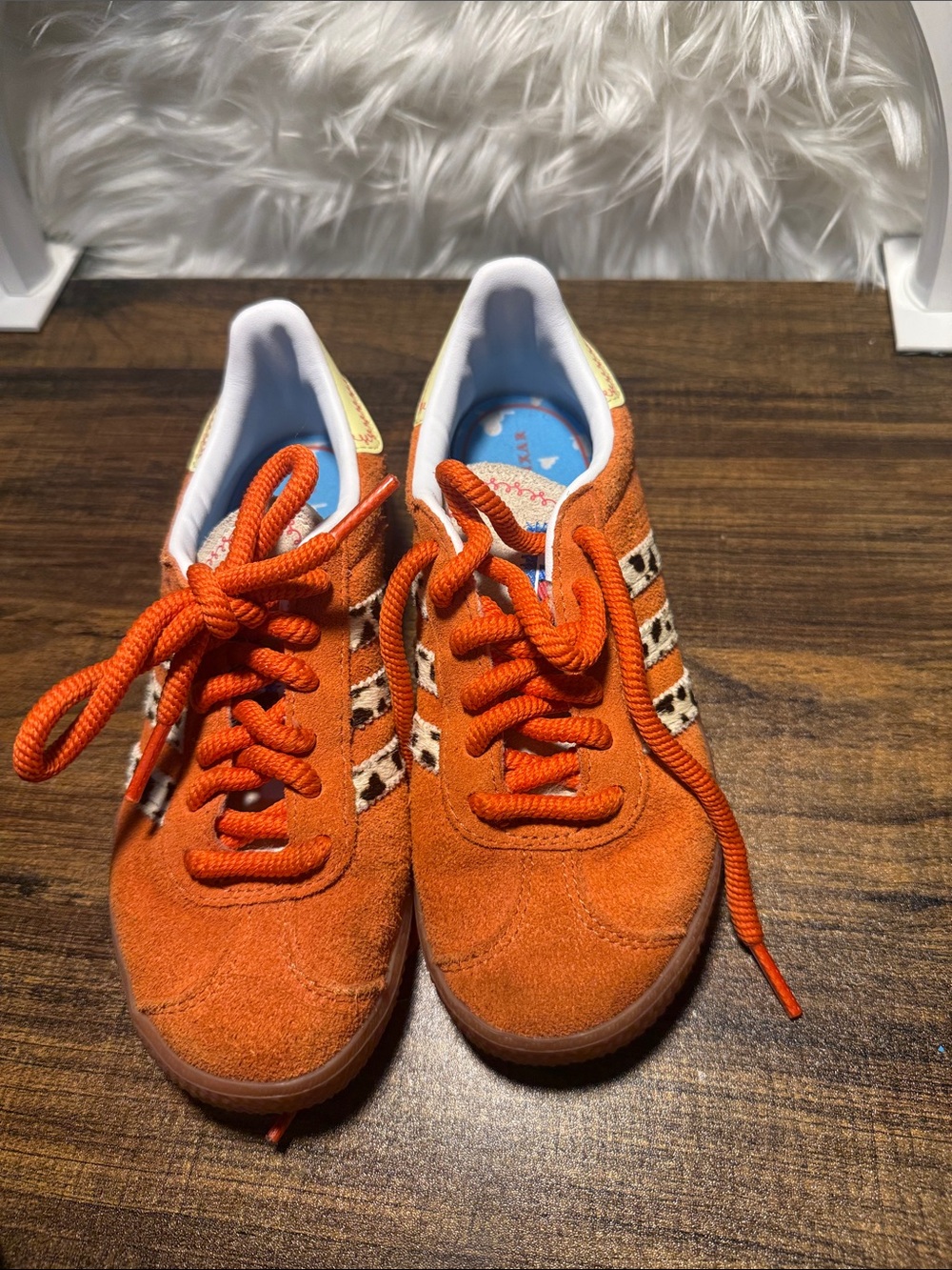 adidas Kids Orange Suede Sneakers with Leopard-Print Stripes